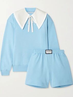 Sleeper Diana Athpleasure Sweatsuit Short Set Baby Blue White Collar XL
